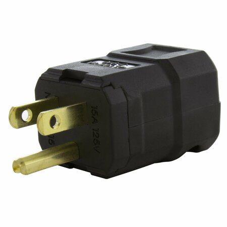 AC WORKS NEMA 5-15P 15A 125V Clamp Style Square Household Plug with UL, C-UL Approval in Black ASQ515P-BK